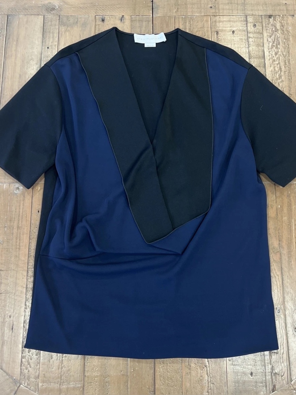 Stella McCartney Colorblock Draped Wrap Top Navy Blue Black Size 38 (US 2-4)